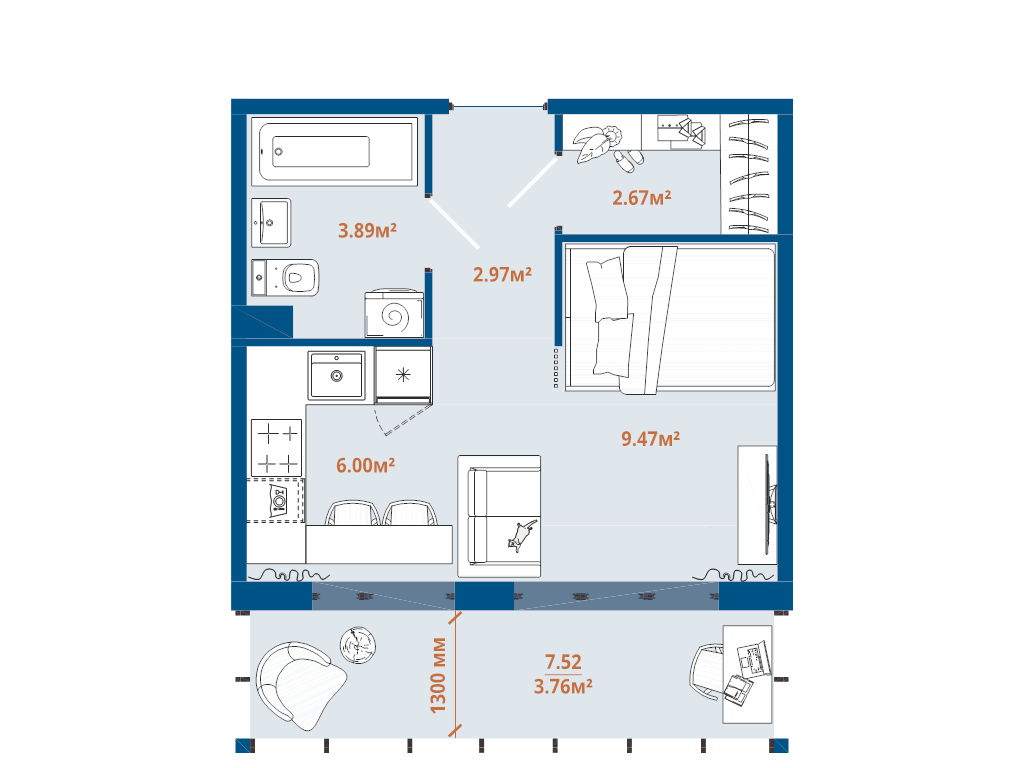 Студия 28,8 м²