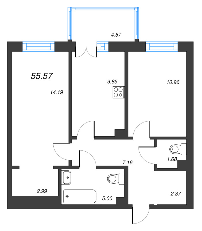 2 ккв 55,6 м²