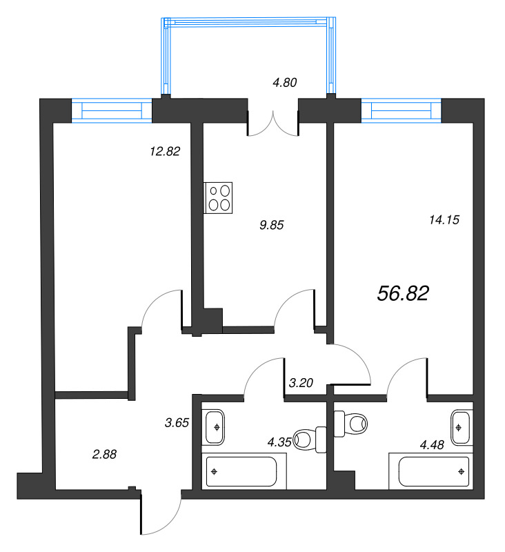 2 ккв 56,8 м²