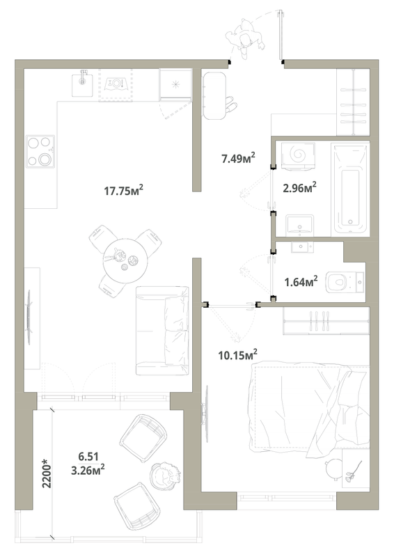 2 ккв (Евро) 43,3 м²