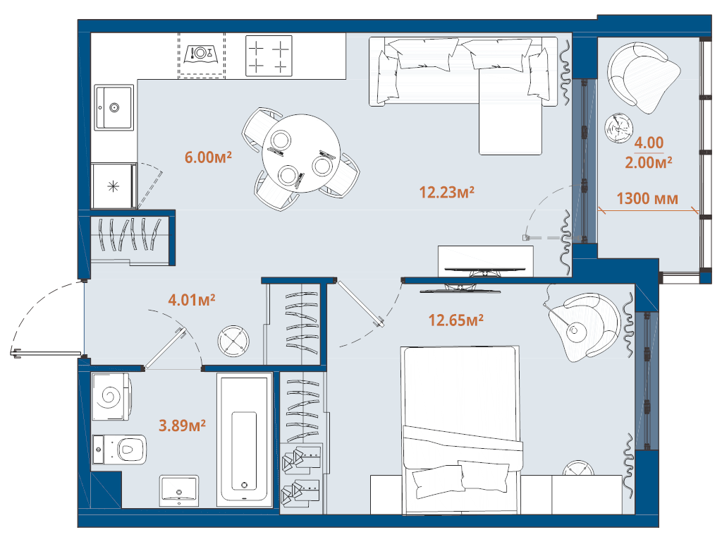 2 ккв (Евро) 40,8 м²