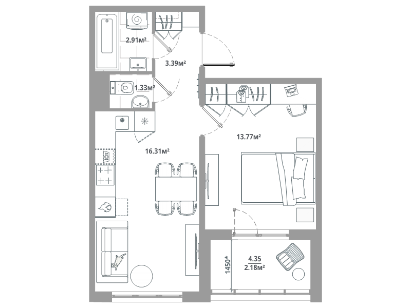 2 ккв (Евро) 39,9 м²