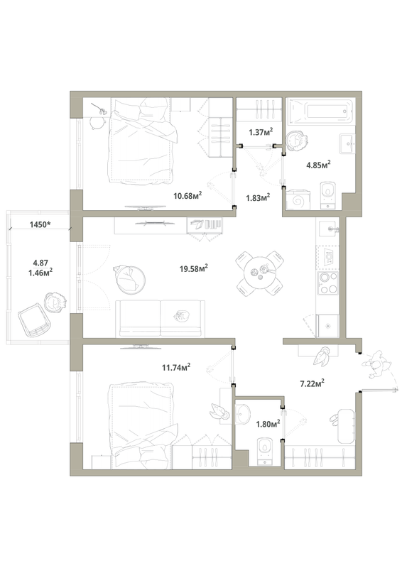 3 ккв (Евро) 60,5 м²