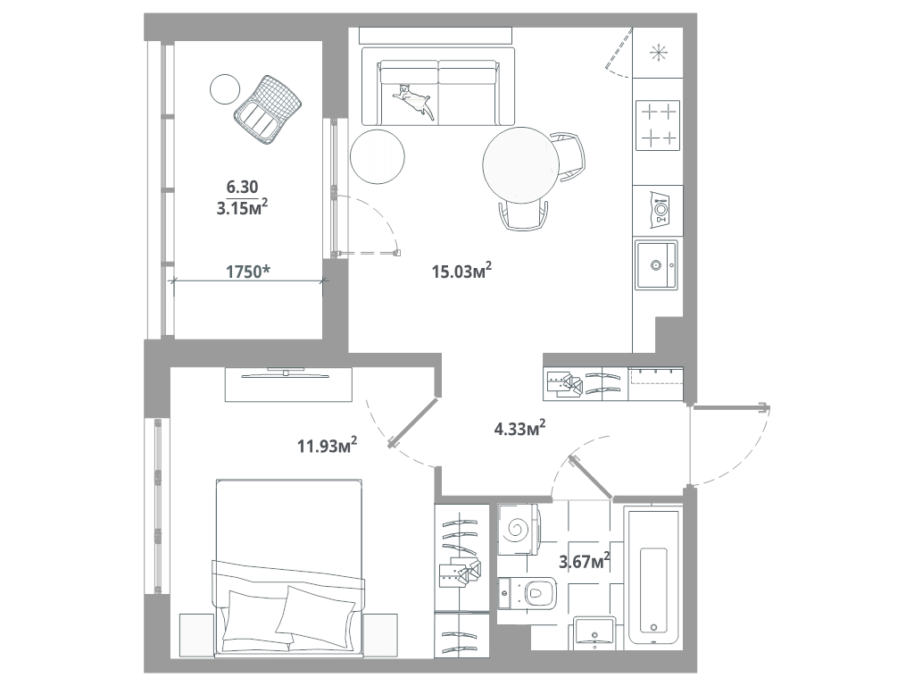 2 ккв (Евро) 38,1 м²