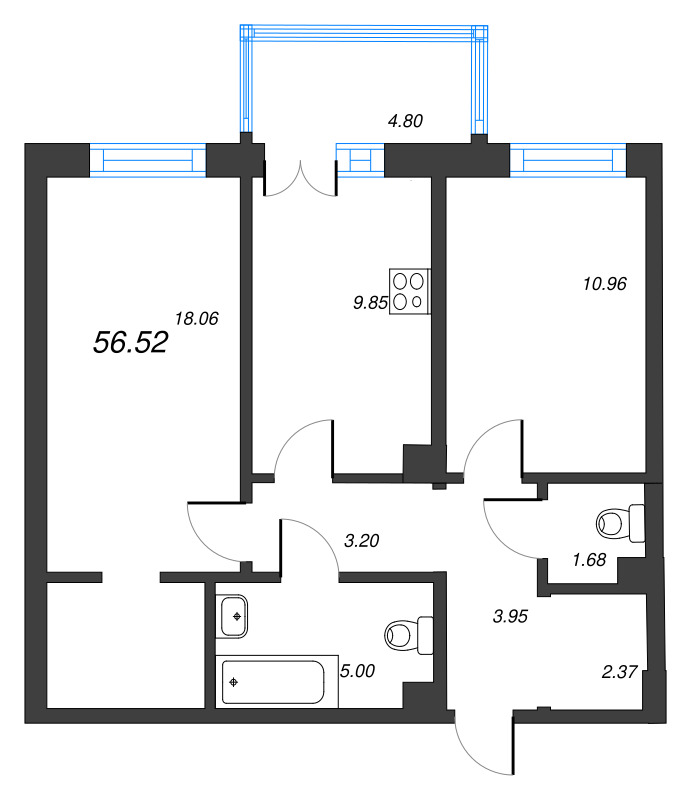 2 ккв 56,5 м²