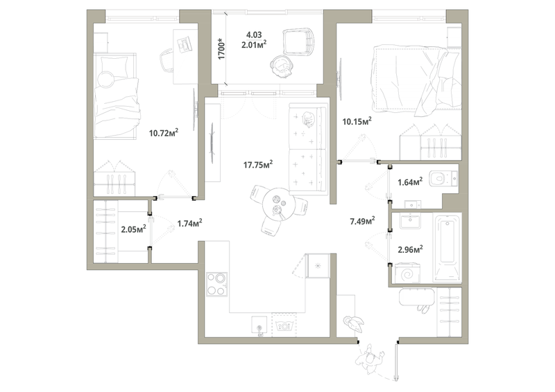 3 ккв (Евро) 56,5 м²