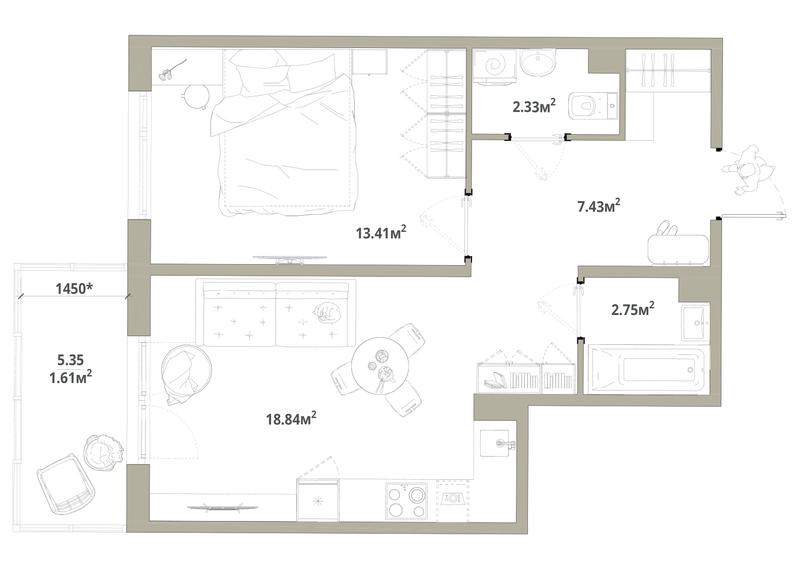 2 ккв (Евро) 46,4 м²