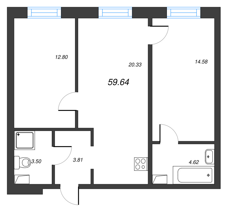 3 ккв (Евро) 59,6 м²