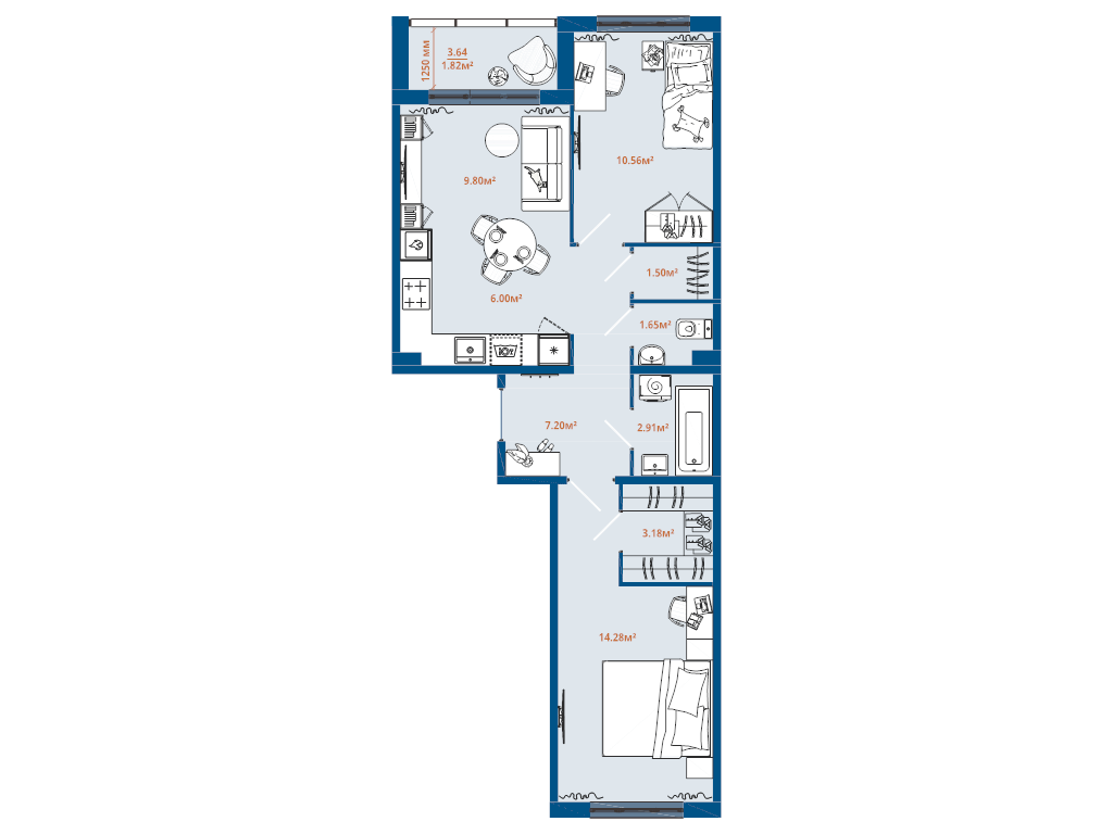 3 ккв (Евро) 58,9 м²