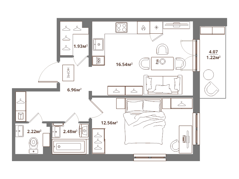 2 ккв (Евро) 43,9 м²