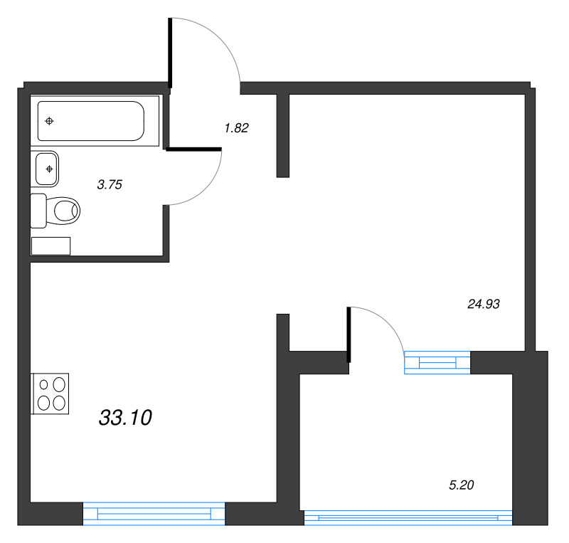 Студия 33,1 м²