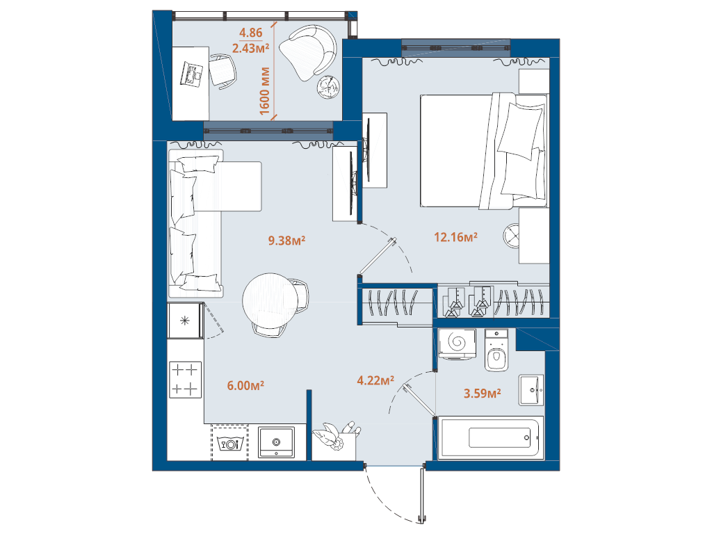 2 ккв (Евро) 37,8 м²