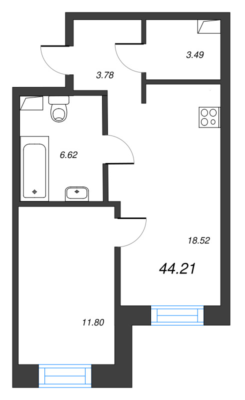 2 ккв (Евро) 44,2 м²