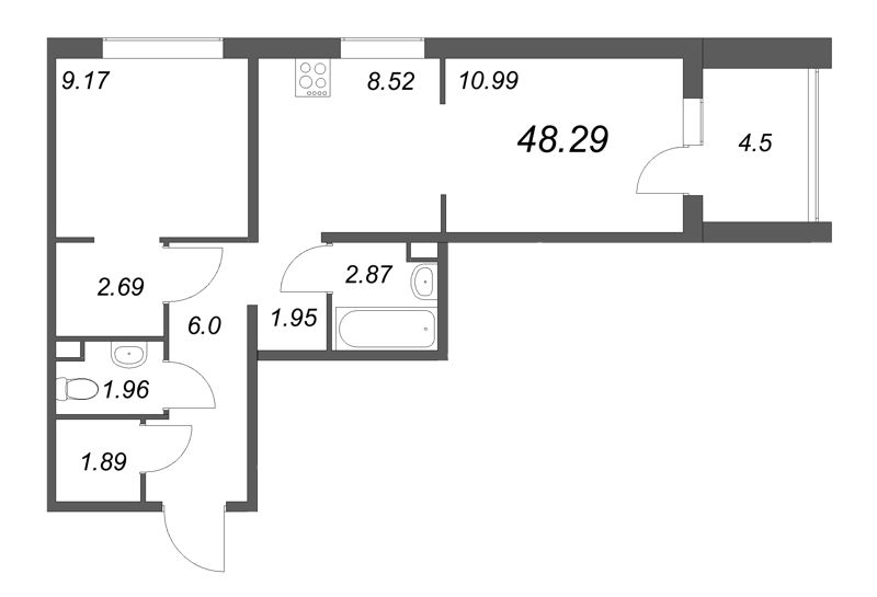 2 ккв (Евро) 48,3 м²