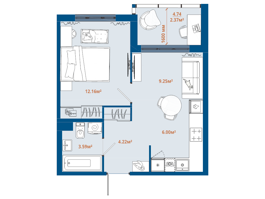 2 ккв (Евро) 37,6 м²