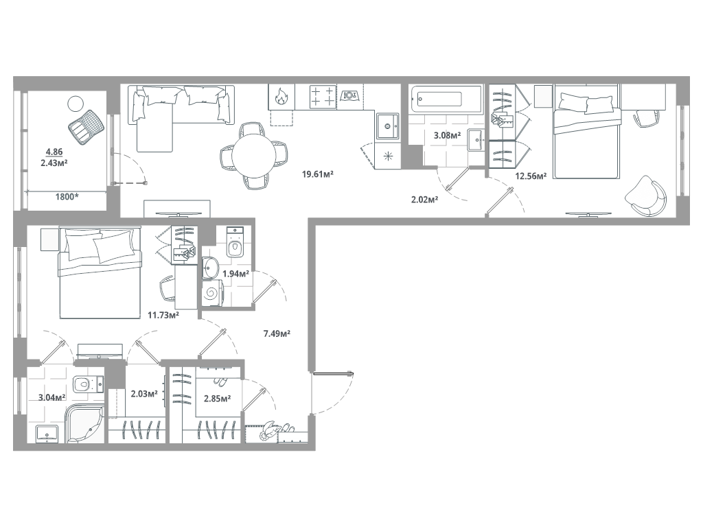 3 ккв (Евро) 68,8 м²