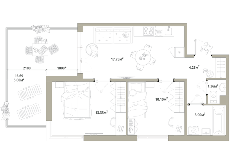 3 ккв (Евро) 55,7 м²