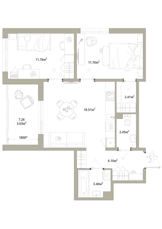 3 ккв (Евро) 60 м²