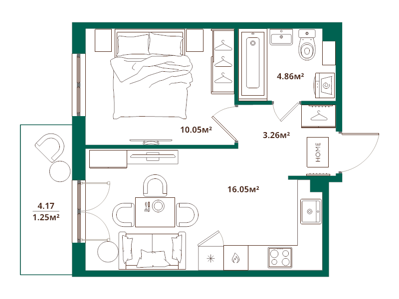 2 ккв (Евро) 34,5 м²