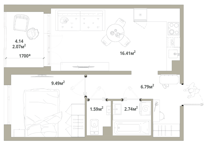 2 ккв (Евро) 39,1 м²