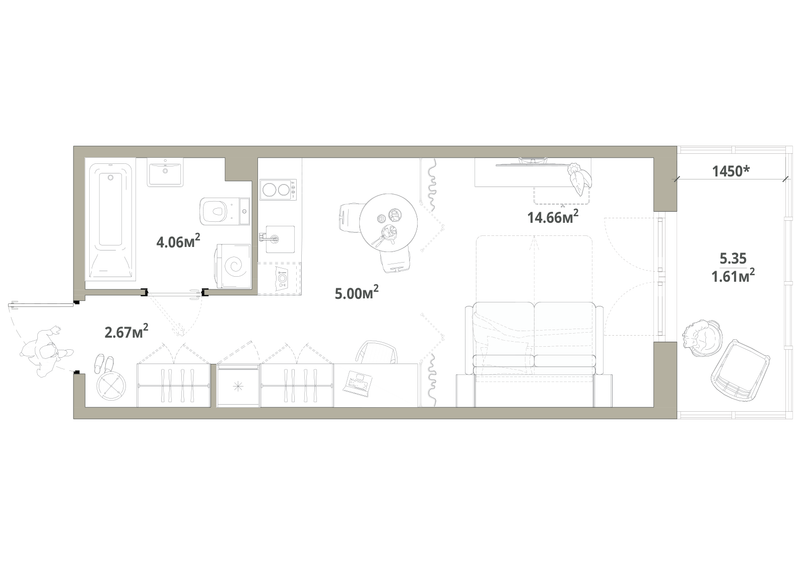 Студия 28 м²