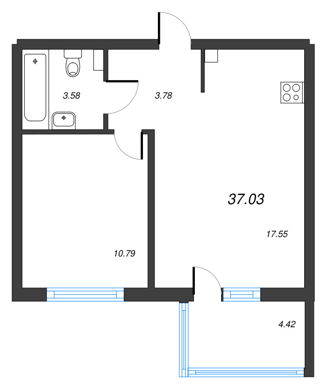 2 ккв (Евро) 37 м²