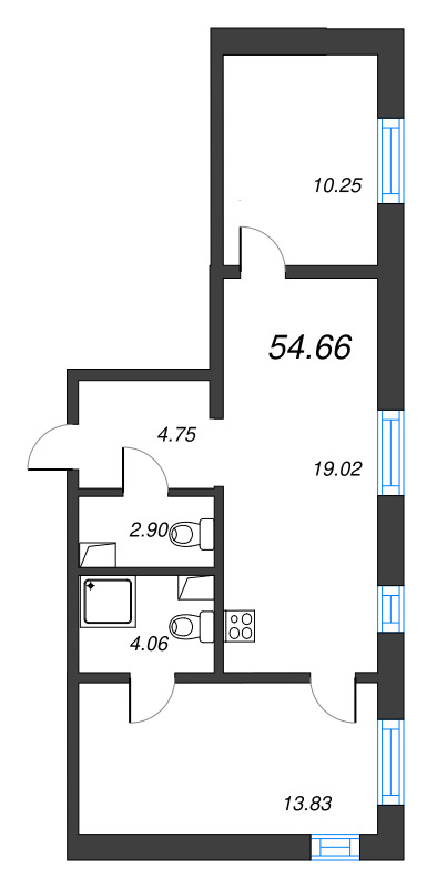 3 ккв (Евро) 54,7 м²