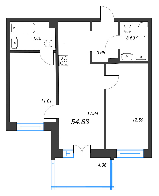 3 ккв (Евро) 54,8 м²