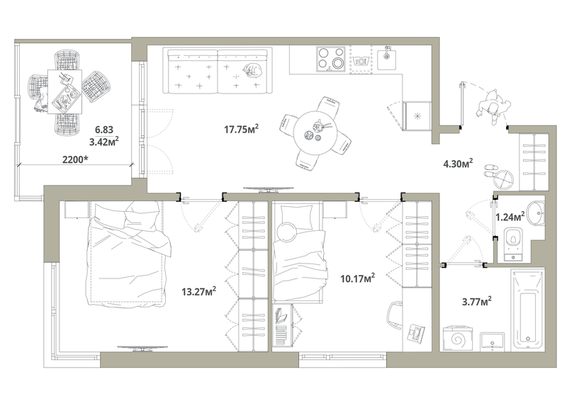 3 ккв (Евро) 53,9 м²
