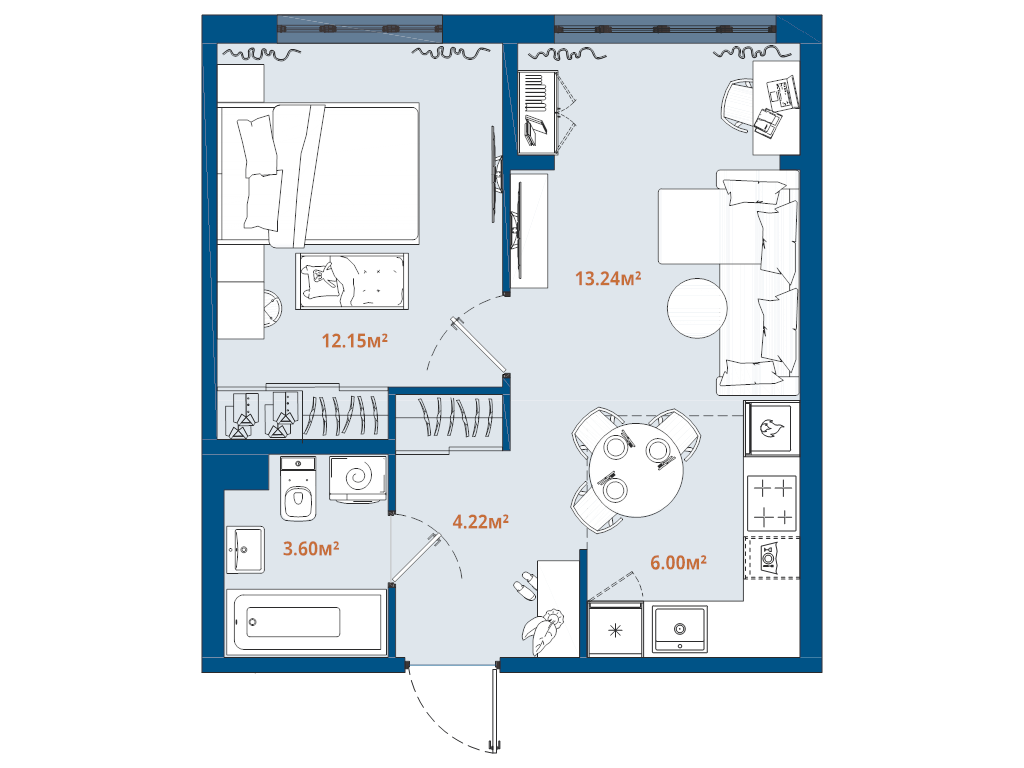 2 ккв (Евро) 39,2 м²