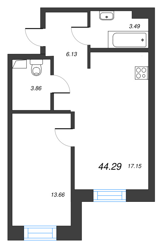 2 ккв (Евро) 44,3 м²