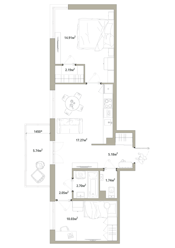 3 ккв (Евро) 57,8 м²