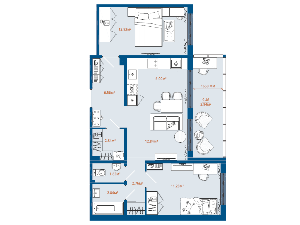 3 ккв (Евро) 62,6 м²