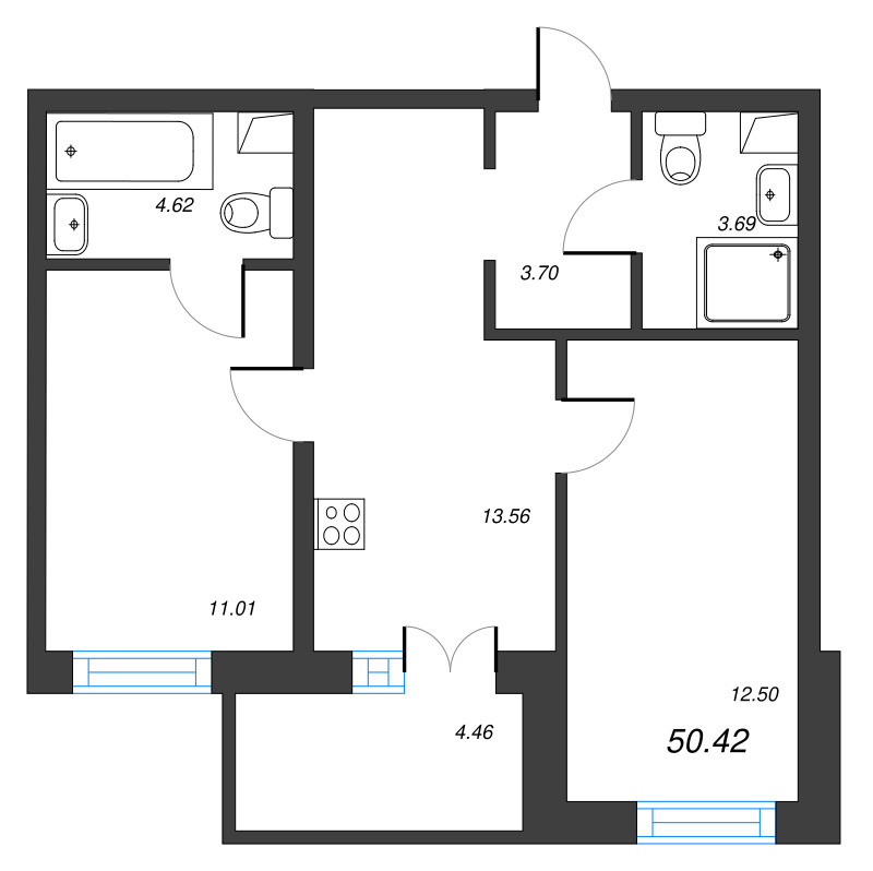 2 ккв 50,4 м²