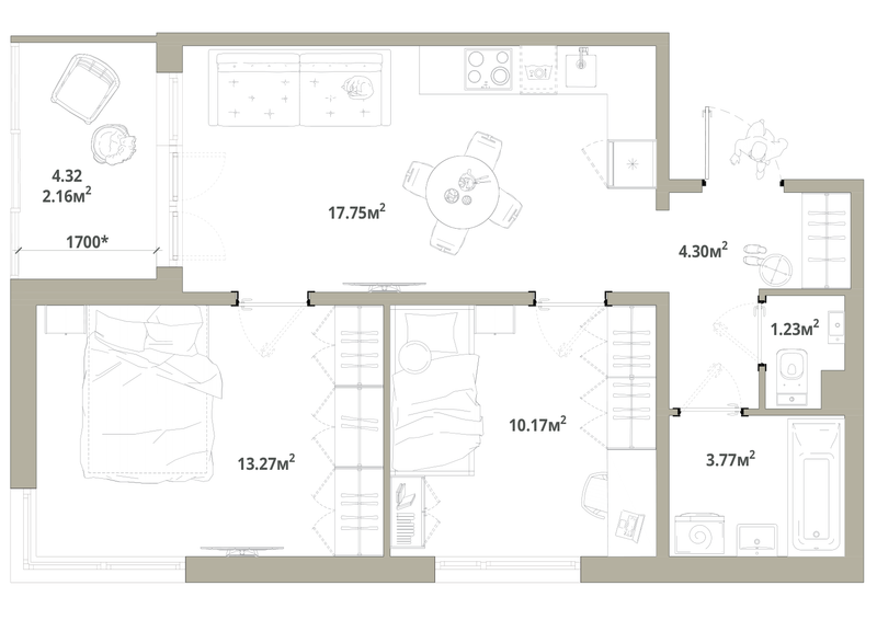 3 ккв (Евро) 52,7 м²