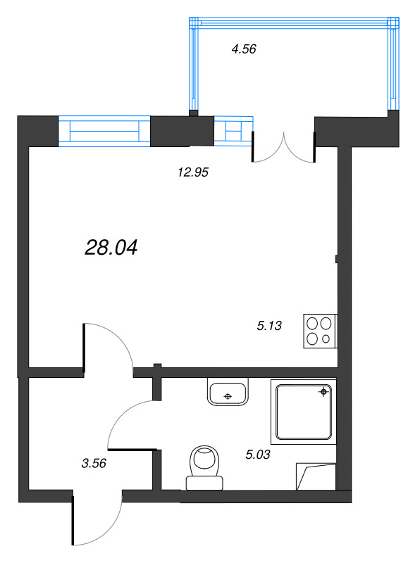 Студия 28 м²
