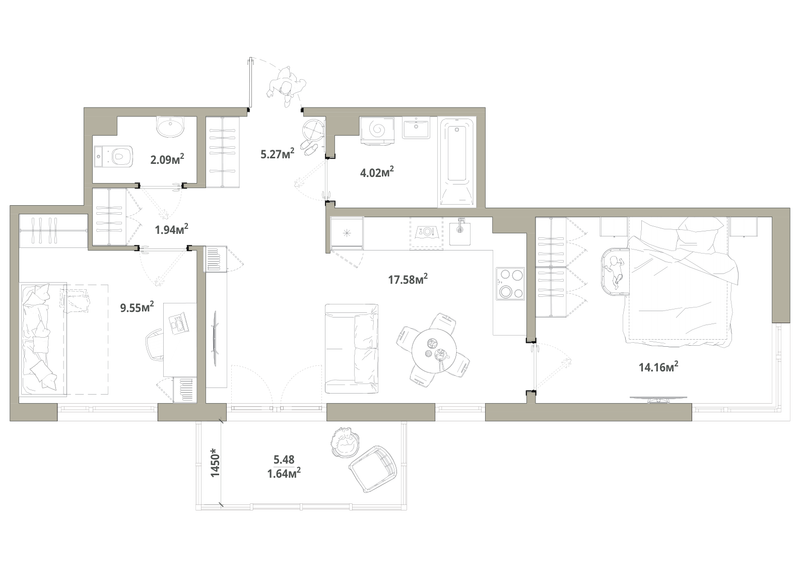 3 ккв (Евро) 56,3 м²