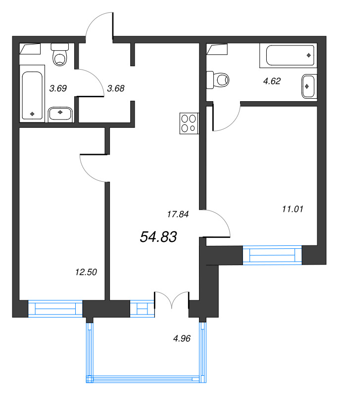 3 ккв (Евро) 54,8 м²