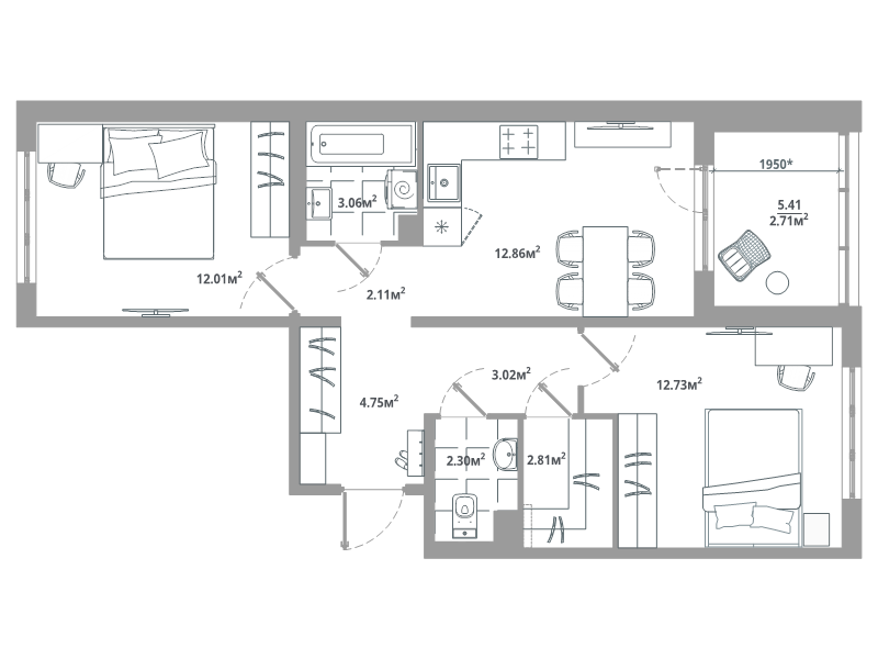 2 ккв 58,4 м²