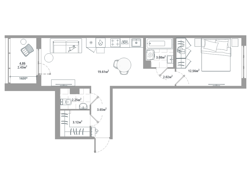 2 ккв (Евро) 48,7 м²