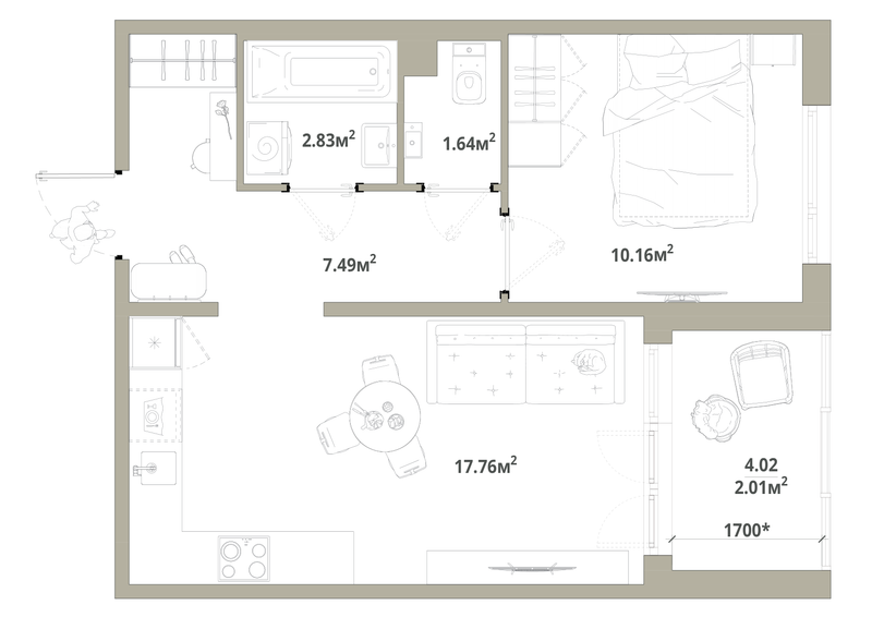 2 ккв (Евро) 41,9 м²