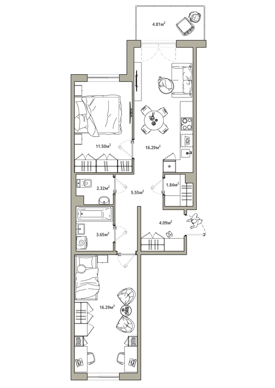 3 ккв (Евро) 63 м²
