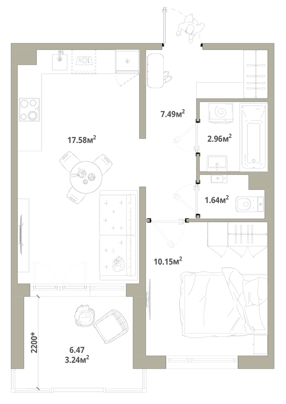 2 ккв (Евро) 43,1 м²