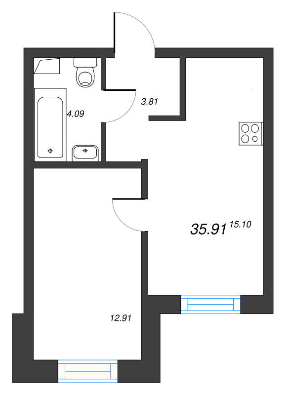 2 ккв (Евро) 35,9 м²