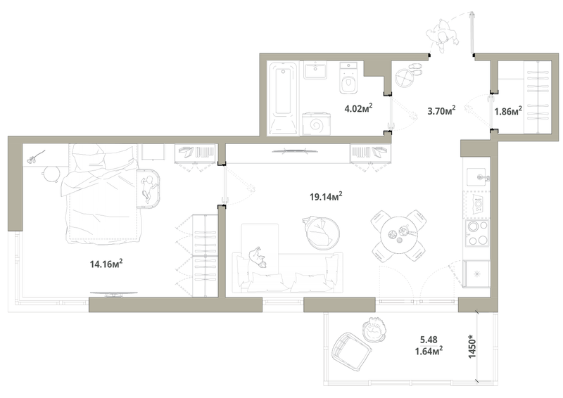 2 ккв (Евро) 44,5 м²