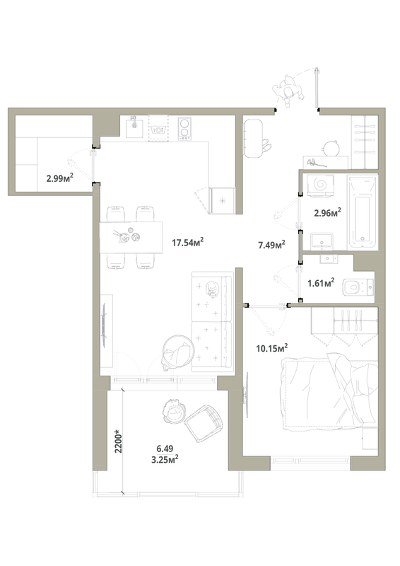 2 ккв (Евро) 46 м²