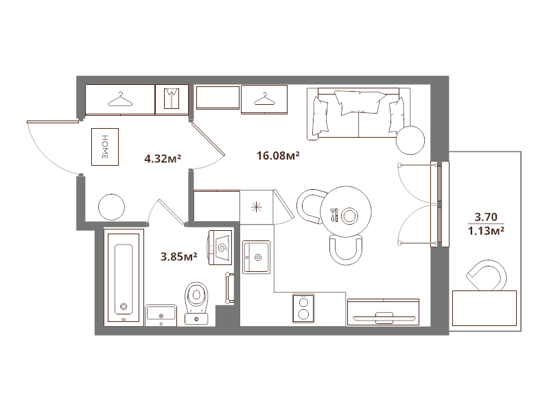 Студия 25,4 м²