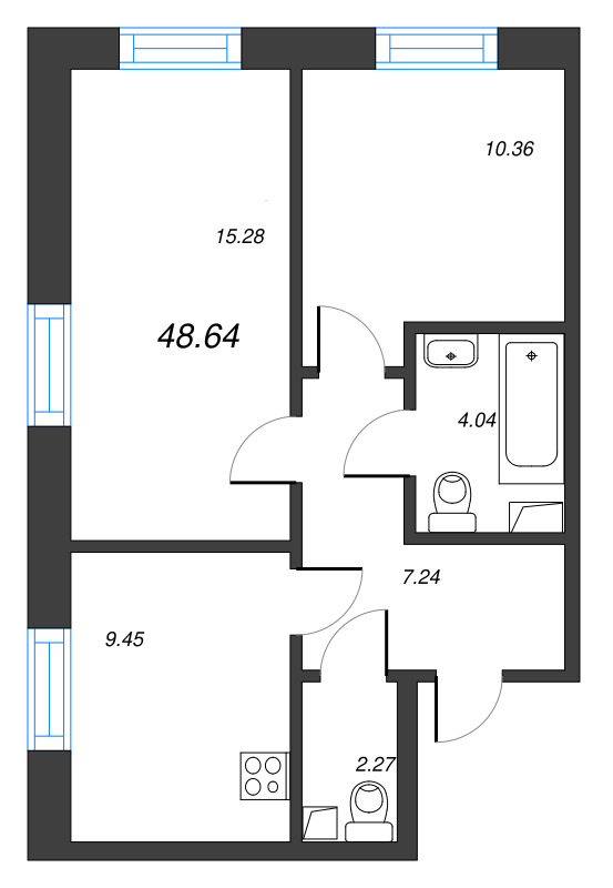 2 ккв 48,6 м²
