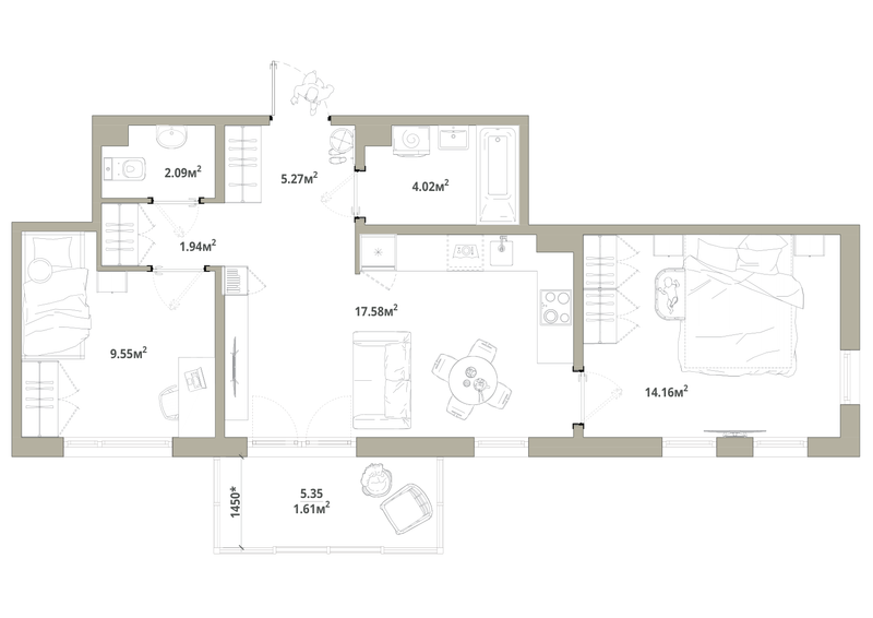 3 ккв (Евро) 56,2 м²