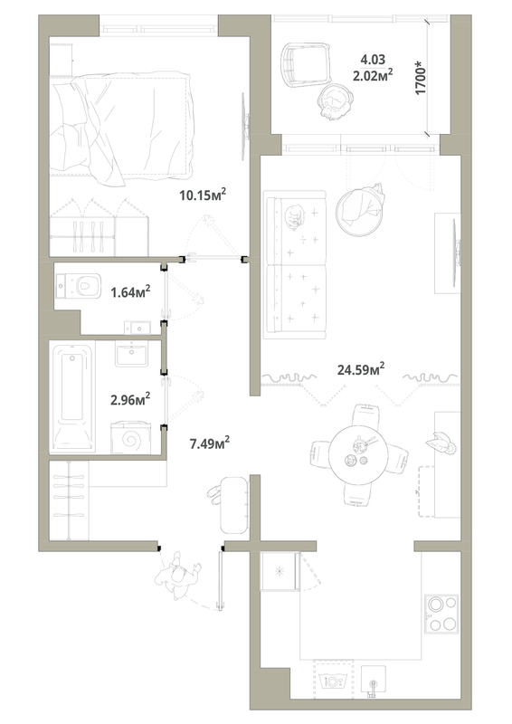2 ккв (Евро) 48,9 м²